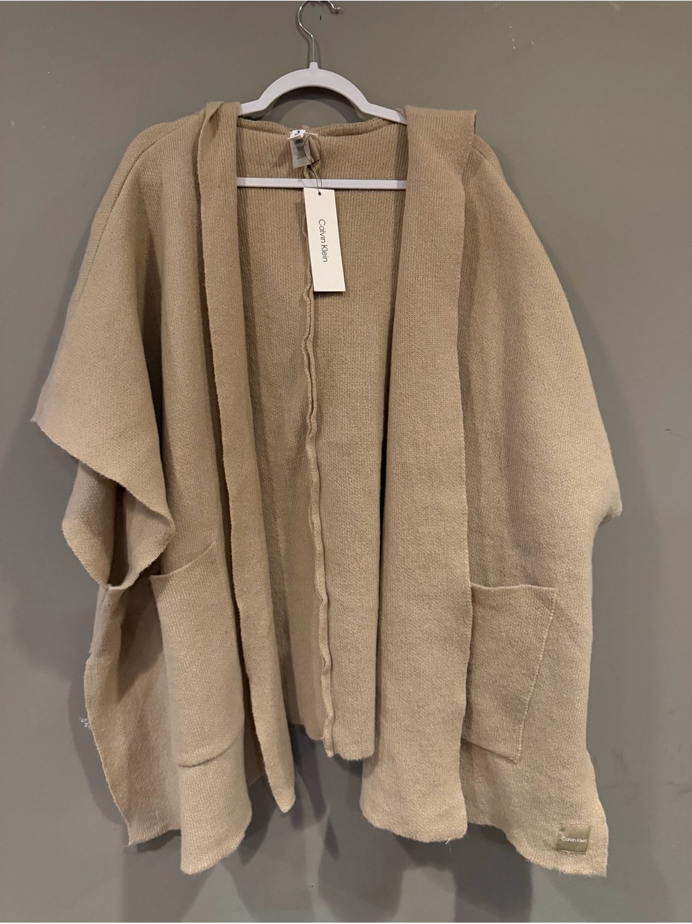 Calvin Klein Beige Open-Front Knit Cape/ Cardigan - NWT